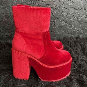 YRU Krush red velvet platform boots size 7